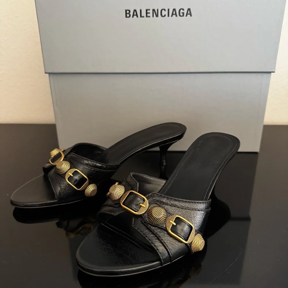 Balenciaga Cagole Black Leather Sandals